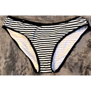 Shade & Shore Black White Striped Bikini Bottoms XL 16 Low Rise Swimwear